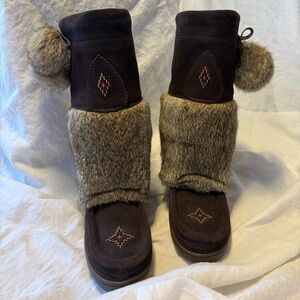 Manitobah Mukluks Snowy Owl Boots Cocoa Brown Suede & Fur- Sold Out Color